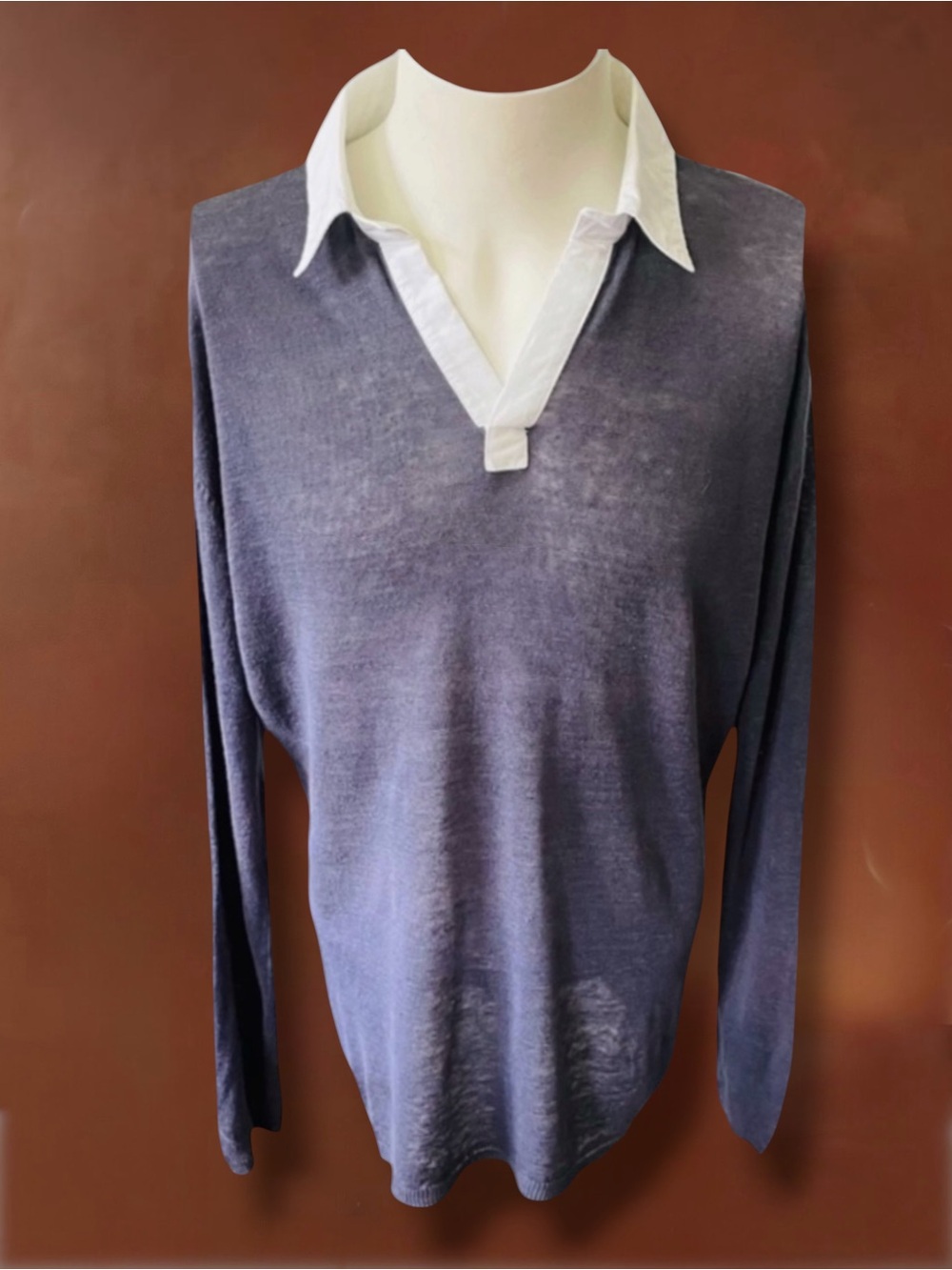 ISLAND COMPANY Linen Mens White Collar Sweater Size Large